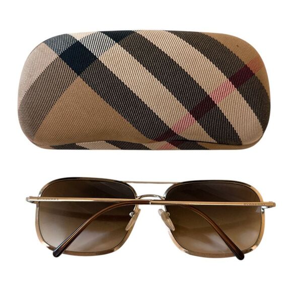 Burberry Gold Aviator Sunglasses with Check Case - Picture 3 of 9